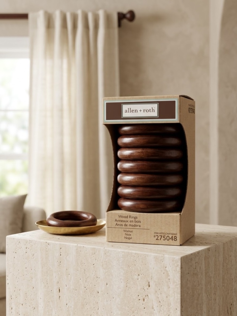 Wooden Curtain Rings Allen + Roth 275048 Walnut Rings 2” inner Diameter (3) Pack